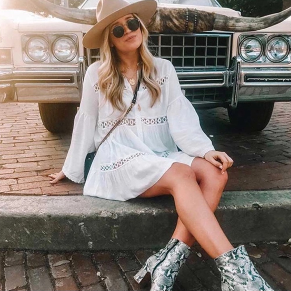 5 ⭐️ White Bohemian Tunic Top Mini Dress